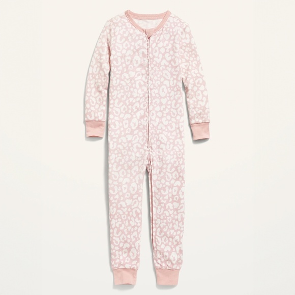 Old Navy 2-Way-Zip Printed Pajama One-Piece for Toddler & Baby Leopard Pink NWT - Picture 1 of 5